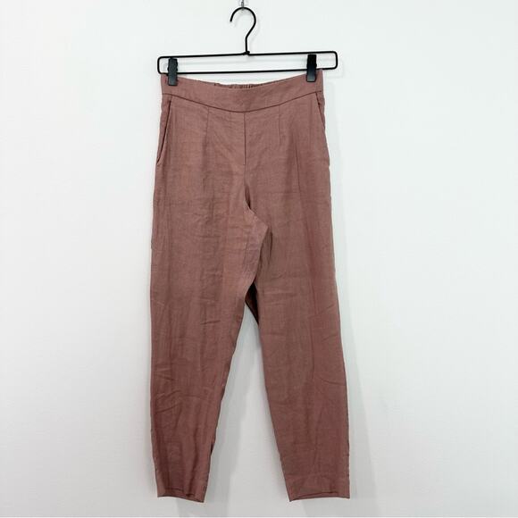Aritzia Babaton Linen Blend Cropped Pant Blush Pink Pull on size 0 - Picture 2 of 8